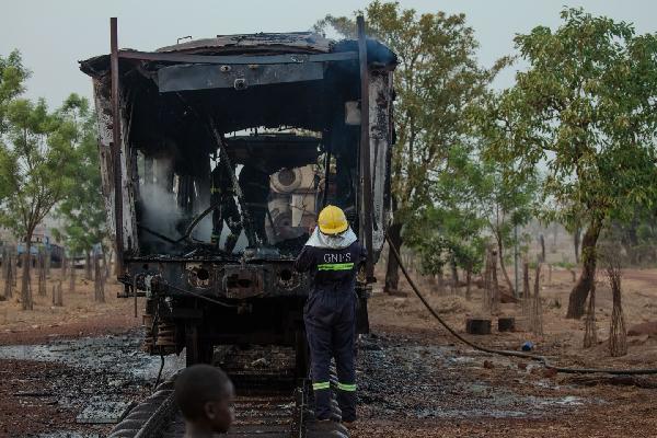 Ibrahim Mahama’s train catches fire in Tamale